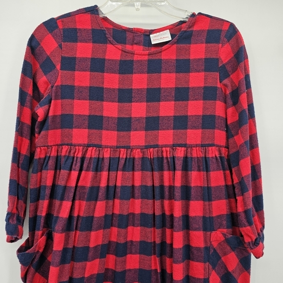Hanna Anderson Red & Navy Buffalo Plaid Flannel Dress Girks Size 14/16 - Picture 2 of 7